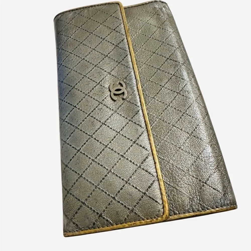 Chanel Metallic Gray Quilted Wallet